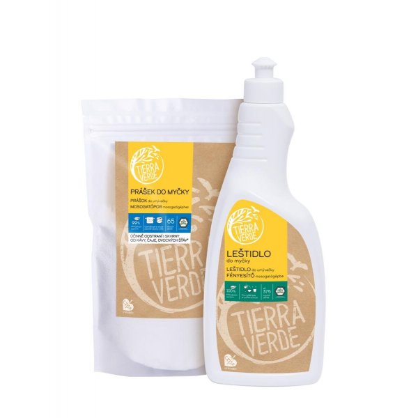 Tierra Verde Prášek do myčky (1 kg) + Leštidlo (oplach) do myčky (750 ml) - INOVACE Tierra Verde