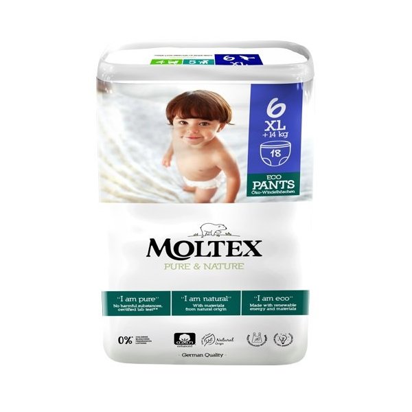 Moltex Natahovací plenkové kalhotky Pure & Nature - XL 14+ kg (18 ks) - II.jakost Moltex