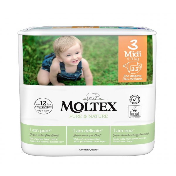 Moltex Ekoplenky Pure & Nature - Midi (4-9 kg) (33 ks) - II.jakost Moltex